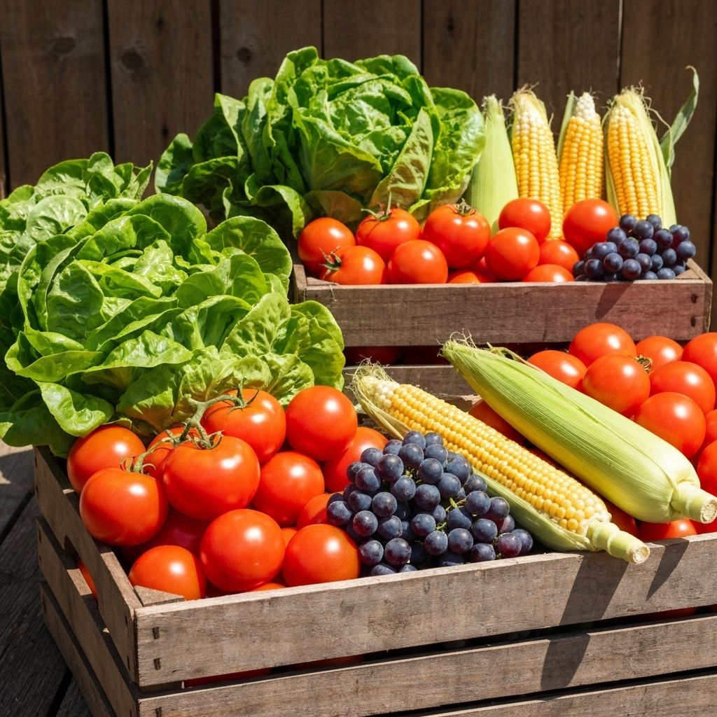 Fresh produce in crates.